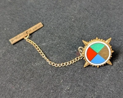 Men's Vintage MCM Gold Tone Red/Blue/Green Enamel Compass Tie Tack - Image 1 of 4