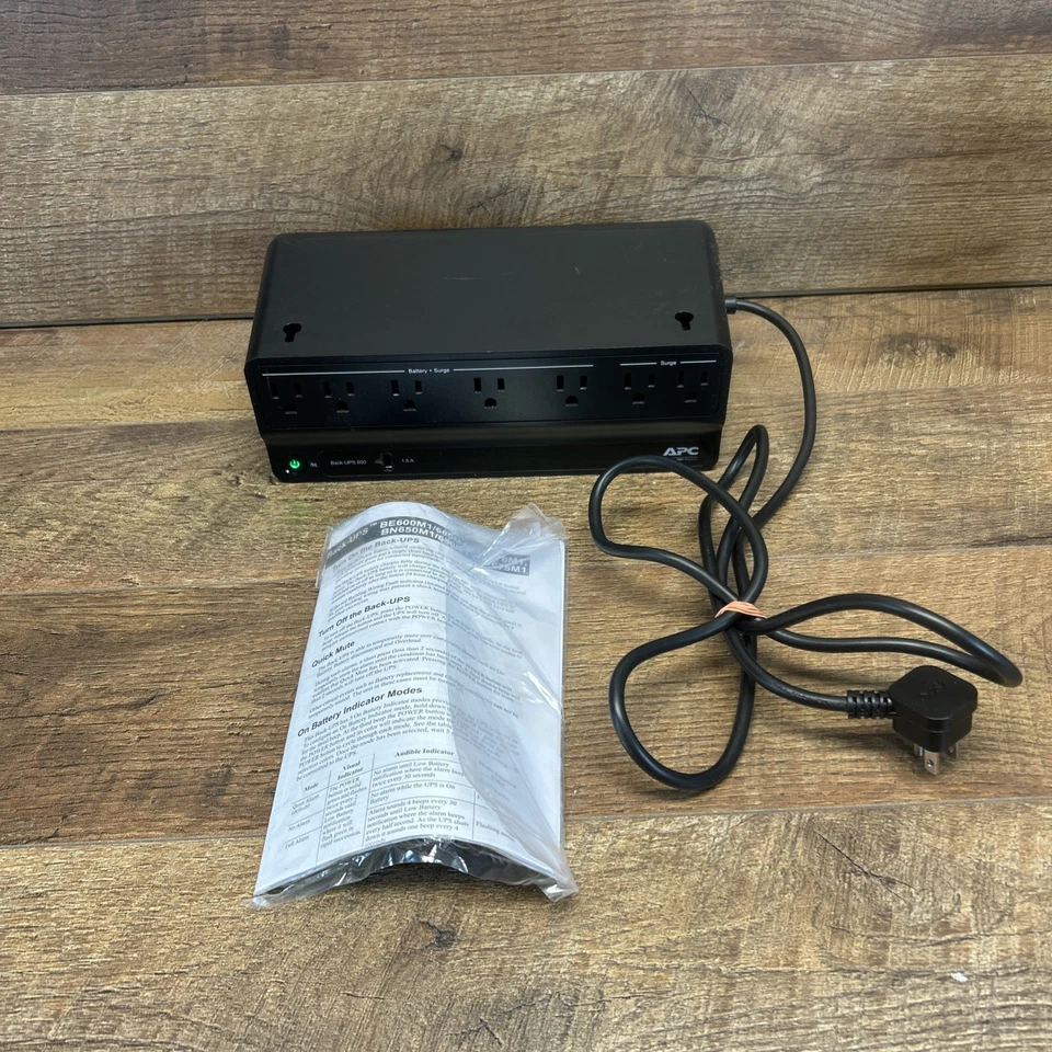 APC Back UPS 600 BE600M1 600VA 330W Battery Backup Surge Protector with Battery - Image 1 of 4