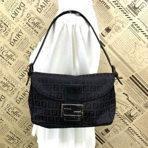 Auth Excellent Fendi Zucca Shoulder Bag Hand Bag Brown Canvas Black F72012 - Picture 1 of 17