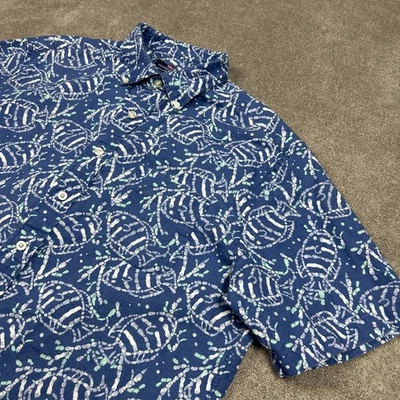 Vineyard Vines Shirt Mens Large Linen Blend Button Down Blue AOP Fish Abstract - Image 1 of 4
