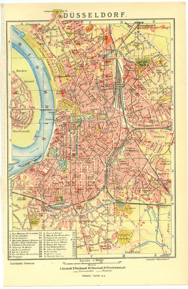 Antique Map Dusseldorf Germany City Plan View Retro Wall Decor - Image 1 of 1