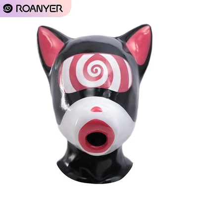 Roanyer Glossy Silicone Drone Hood Red Hypno Pattern Dog Full Mask for Halloween - Image 1 of 4