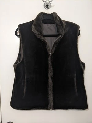 Blassport size M Brown Reversible Faux Fur Zip Up Vest - Image 1 of 4