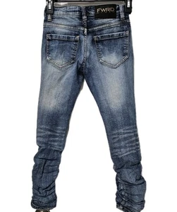 FWRD Denim Jeans Youth 8 (23x22) Blue Ruched Skinny Stretch Distressed Y2K GUC - Picture 1 of 12