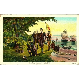 Postkarte Jamestown Virginia VA Landung in Jamestown historische Szene Chrom - Bild 1 von 4