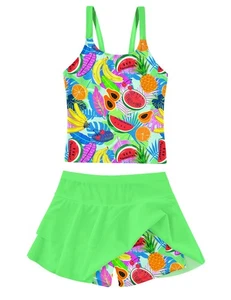Girls' Bathing Suit Size 10-12 Tankini Swimsuit Two Piece Hawaiian Watermelon... - Picture 1 of 6