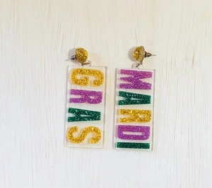 Karneval Mode Ohrringe süßer Ohrstecker Schmuck 1 Paar Acryl Schriftzug - Bild 1 von 8