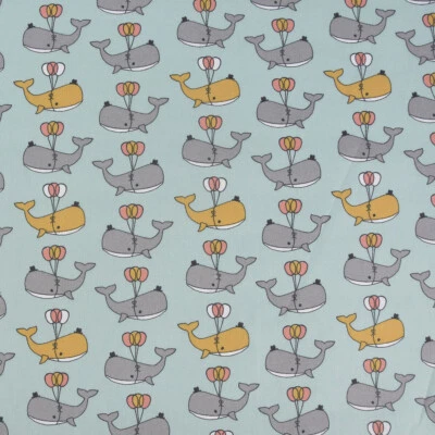 Baumwollstoff BALIBA Wal Luftballon mint grau gelb 1,5m Breite - Bild 1 von 4