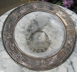 Antico WALLACE? Piatto con piedini in vetro inciso argento sterling largo 9" alto 4 1/4" - Foto 1 di 4
