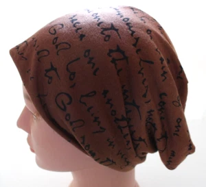Women's Lightweight Words Brown/Black Beanie Hat ~One Size~ - Picture 1 of 4