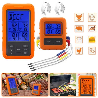 Digital Bratenthermometer Funk Grillthermometer Fleisch-Thermometer mit 4-Fühler - Bild 1 von 4