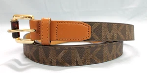 MICHAEL KORS Brown SIGNATURE MK LOGO Gold Hardware FAUX LEATHER Waist Belt Sz L - Picture 1 of 8