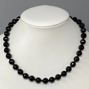 Vintage Stone Necklace Black Soft Facet Bead Toggle Clasp Mourning Holiday 16.5" - Picture 1 of 17