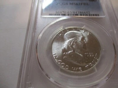 1955 PCGS MS63 FBL Franklin Half Dollar - 90 % SILVER - Image 1 of 3