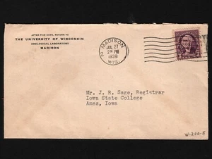 OPC 1938 Madison Wis University of Wisconsin Madison Perfin [UW] W104.4 47375 - Picture 1 of 2