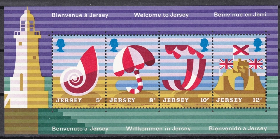 Jersey: 1975, Jersey Tourism Miniature Sheet Beach Parasol Stamps, MNH - Image 1 of 1
