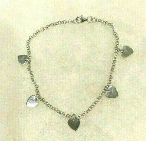 Sterling Hearts on Rolo Chain Anklet/Bracelet  8 In. to 9 1/4 In. - 6.9  Grams - Picture 1 of 9