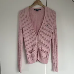 Ralph Lauren Pink Cable Cardigan Green Horse - Women’s Large - Great Condition - Picture 1 of 7