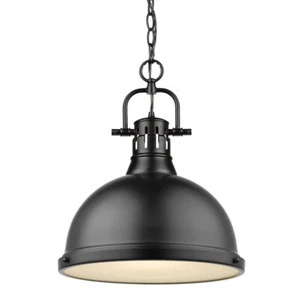 Golden Lighting Duncan 1-Light Black Pendant and Chain with Matte Black Shade - Picture 1 of 7