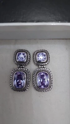 orecchini bigiotteria sodini color argento e pietre viola tipo ametista vintage - Immagine 1 di 3