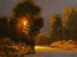MAX COLE Oil Painting Original Landscape Art Impressionism Blue Sky American 541 - Picture 1 of 8