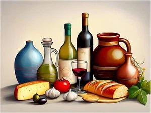 Tile Mural Wine Bread Cheese Tomatoes Wall Art Kitchen Backsplash Marble Ceramic - Picture 1 of 16