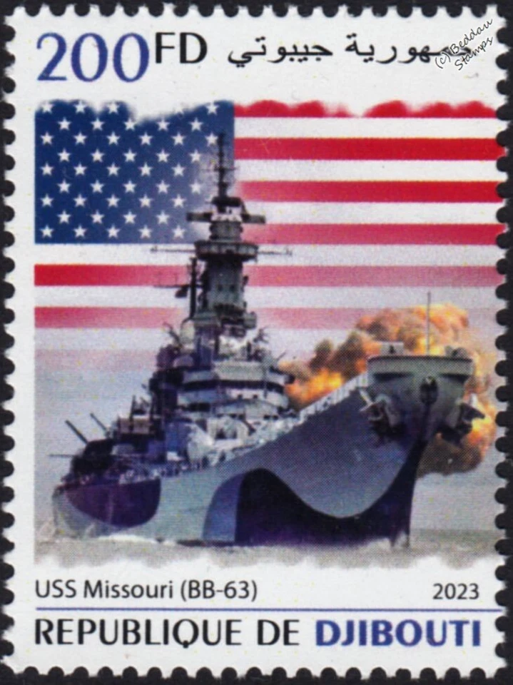WWII USS MISSOURI (BB-63) US Navy Battleship Warship Stamp (2023 Djibouti) - Image 1 of 1