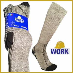 3 paia calze uomo da lavoro lunghe termiche lana cotone calzini rinforzati work - Foto 1 di 4