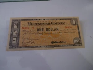 OREGON DEPRESSION SCRIP MULTNOMAH COUNTY 1 $ CU 1933 - Bild 1 von 2