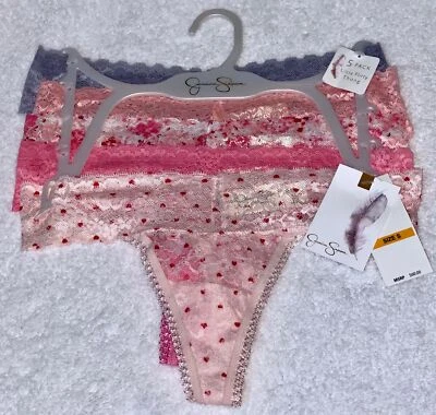 Paquete de 5 bragas JESSICA SIMPSON clásicas de encaje rosa gris rosa claro rosa para mujer S M Foto 1 de 4