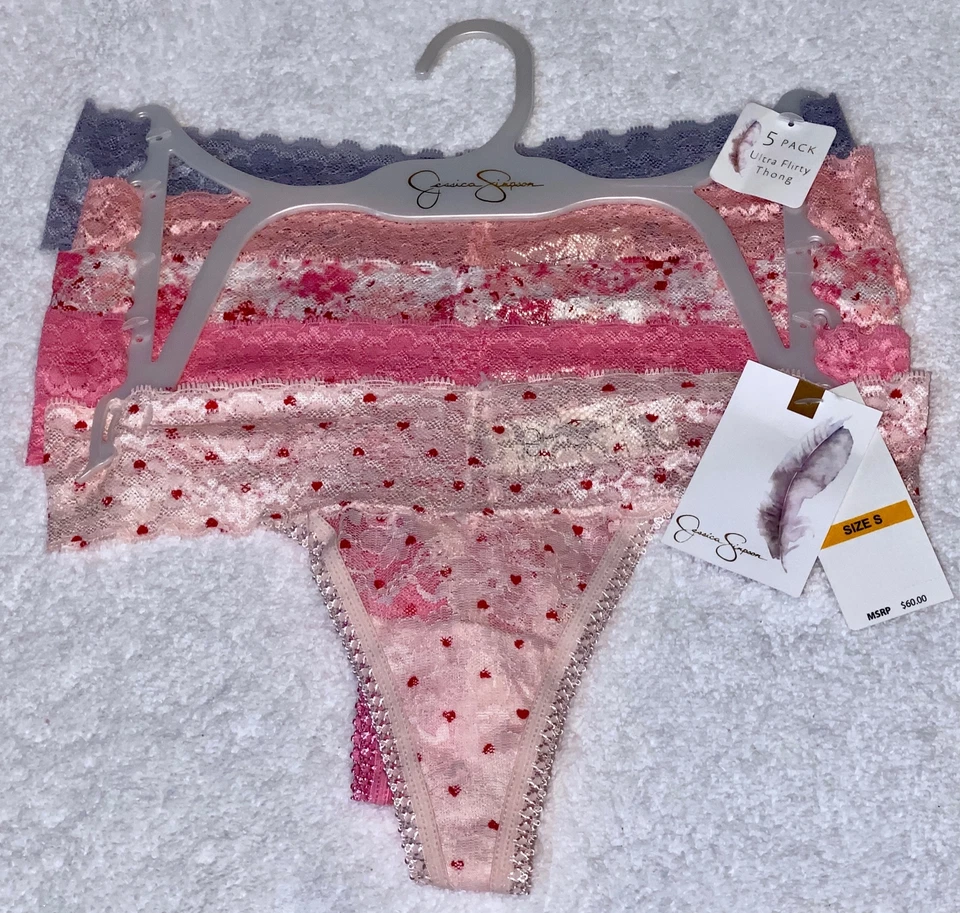 Paquete de 5 bragas JESSICA SIMPSON clásicas de encaje rosa gris rosa claro rosa para mujer S M Foto 1 de 4