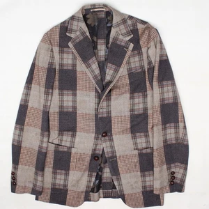 Custom Sport Coat Mens 36S Beige Brown Plaid Wool Jacket Natural Shoulder - Picture 1 of 9