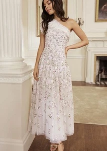 Needle & Thread Size 10 Posy Pirouette One-Shoulder Ankle Dress Cream/Pink BNWT - Picture 1 of 9