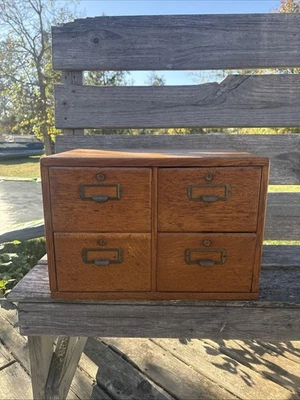 Rare Vintage 4 Drawer Wooden Card Catalog File Cabinet Library Beautiful No Key - Image 1 of 4