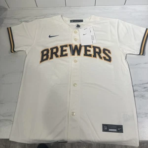 NIKE MLB MILWAUKEE BREWERS YOUTH WHITE HOME LIMITED Blank JERSEY Sz Med NWT Boys - Picture 1 of 6