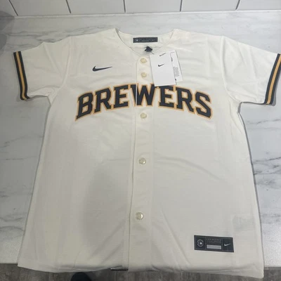 NIKE MLB MILWAUKEE BREWERS YOUTH WHITE HOME LIMITED Blank JERSEY Sz Med NWT Boys - Image 1 of 4