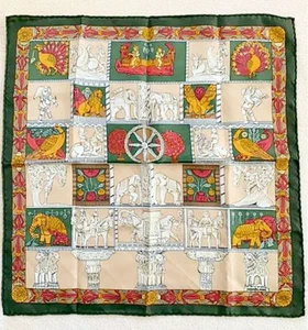 HERMES Petit Carré 45 TORANA Silk Scarf Green W/Tags No Box Used. - Picture 1 of 7