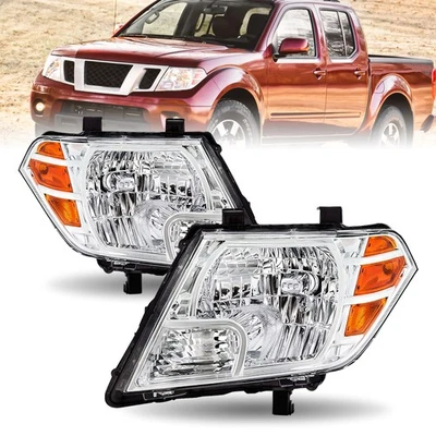 For Nissan Frontier 2009-2021 Chrome Headlights Assembly Amber Corner Lamps Pair - Image 1 of 4
