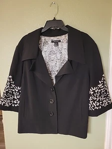 Karen Kane Plus Size 2x Blazer Mixed Greens Cropped Jacket Black Embroidered - Picture 1 of 10
