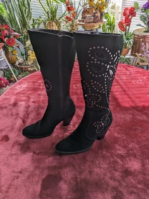 Colin Stuart women's studded black suede knee high boots, size 8M - Image 1 of 4