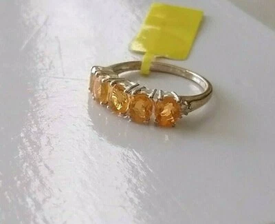 ORANGE MEXICAN FIRE OPAL OVAL 5-STONE BAND RING, 925 SILVER, SIZE 6, 1.60(TCW) - Image 1 of 4