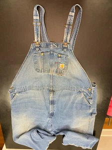 Carhartt Carpenter Denim cutoff Overalls Men 56X30 Distressed Big Tall Hillbilly - Picture 1 of 13