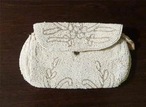 Vintage Tan and Ivory Beaded Purse - Picture 1 of 1