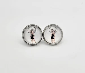 Madonna Earrings, Who's That Girl Cartoon Fashion Glass Button Stud - Picture 1 of 2