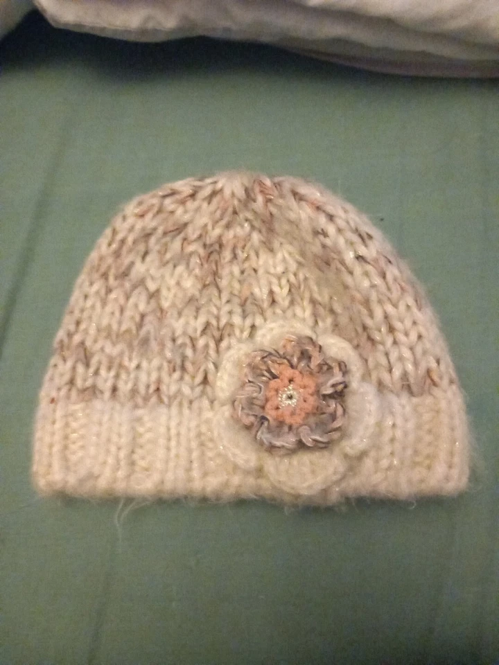 Knitted White And Pink Stocking Cap / Beanie, George - Image 1 of 1