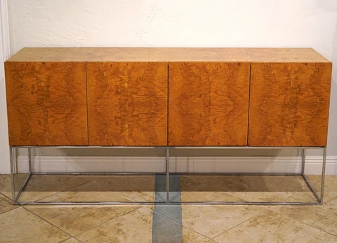 Milo Baughman For Thayer Coggin Mid Century Modern Burl Wood & Chrome Credenza Cover