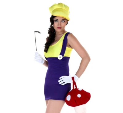 Women's Sexy Purple Plumber Wario Mario Bros Dress Costume SIZE 1X (w/ defect) - Photo 1/4