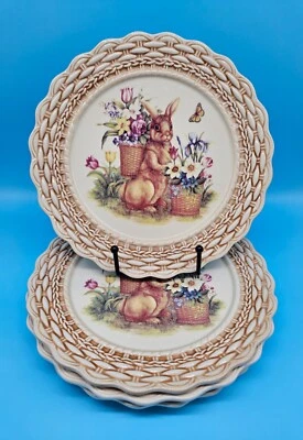 Set of 4 Cracker Barrel Plate Easter Treasures Bunny Rabbit Basket Weave Flower - Image 1 of 4