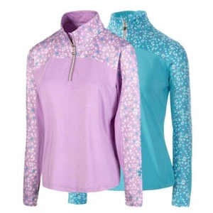 Island Green Ladies Contrast Floral Print Zip Stretch Quick Dry Golf Top Layer