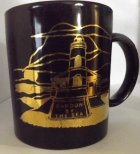 Bandon OR by the Sea souvenir mug black and gold lighthouse,3 ½ “tall 3 wide  - Picture 1 of 10